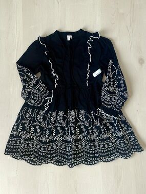 Yas - Black with White Embroidered Pattern Dress Size 10